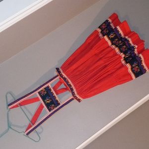 German Dirndl Apron Skirt Suspender Dress Embroidered Red Oktoberfest Vintage 10